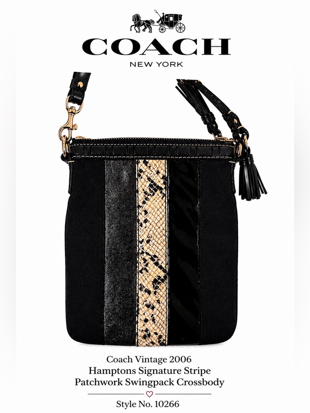 Coach Hampton Black with Snake-Trim Patchwork Crossbody